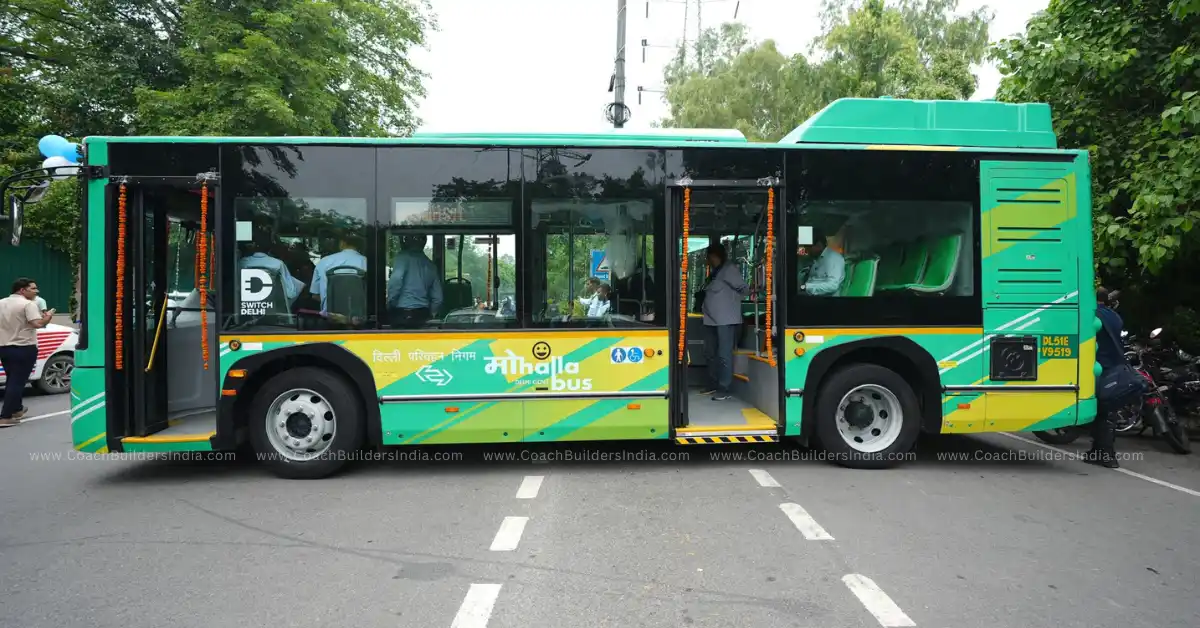 Analysis of Delhi's Bus Fleet: Percentage of Electric Buses in Delhi A 9-meter electric bus operated under the Mohalla Bus Scheme.