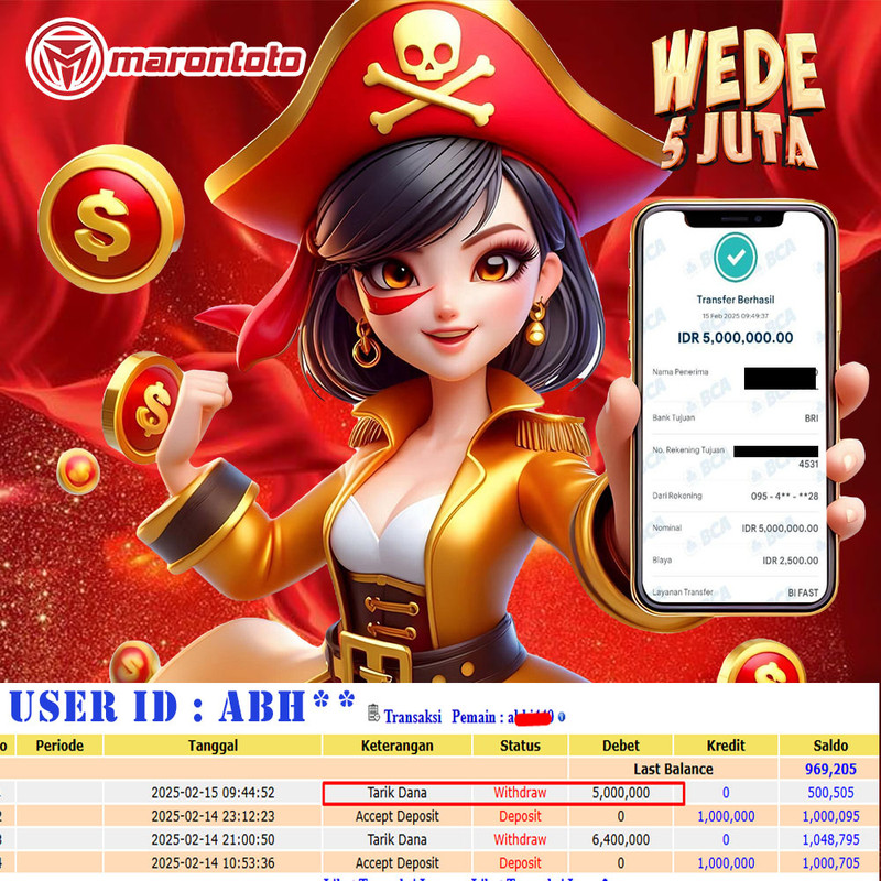 Bukti Kemenangan Member Marontoto Sebesar 5,000,000 JuTa