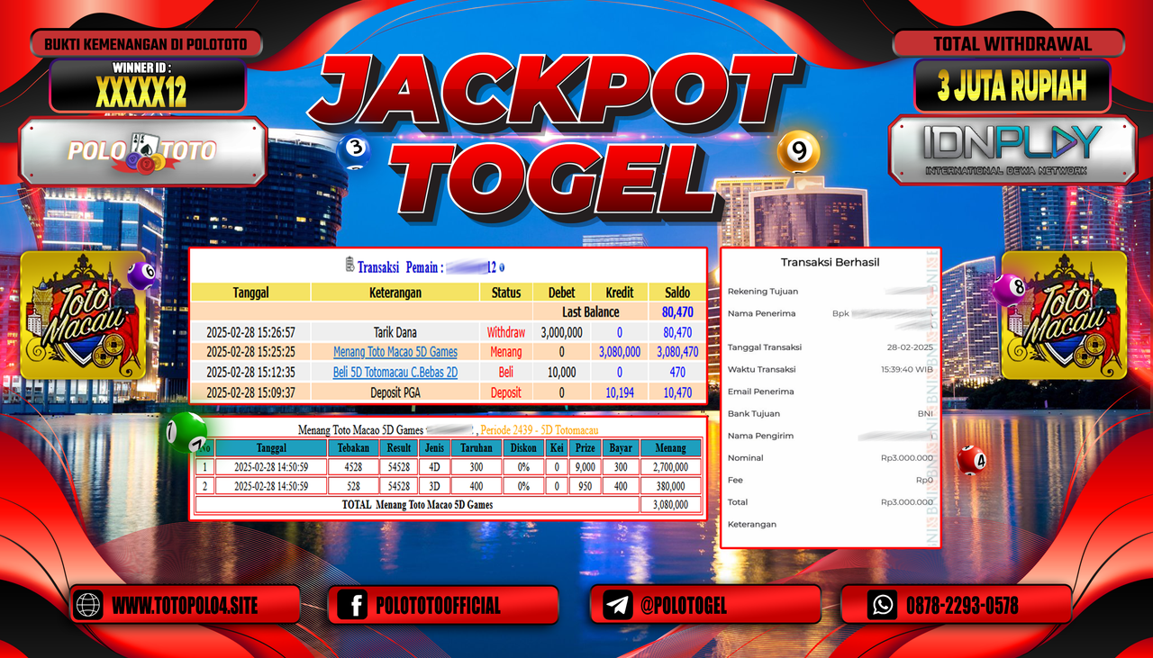 POLOTOTO JACKPOT TOGEL TOTO MACAU 4D Rp.3.000.000,-