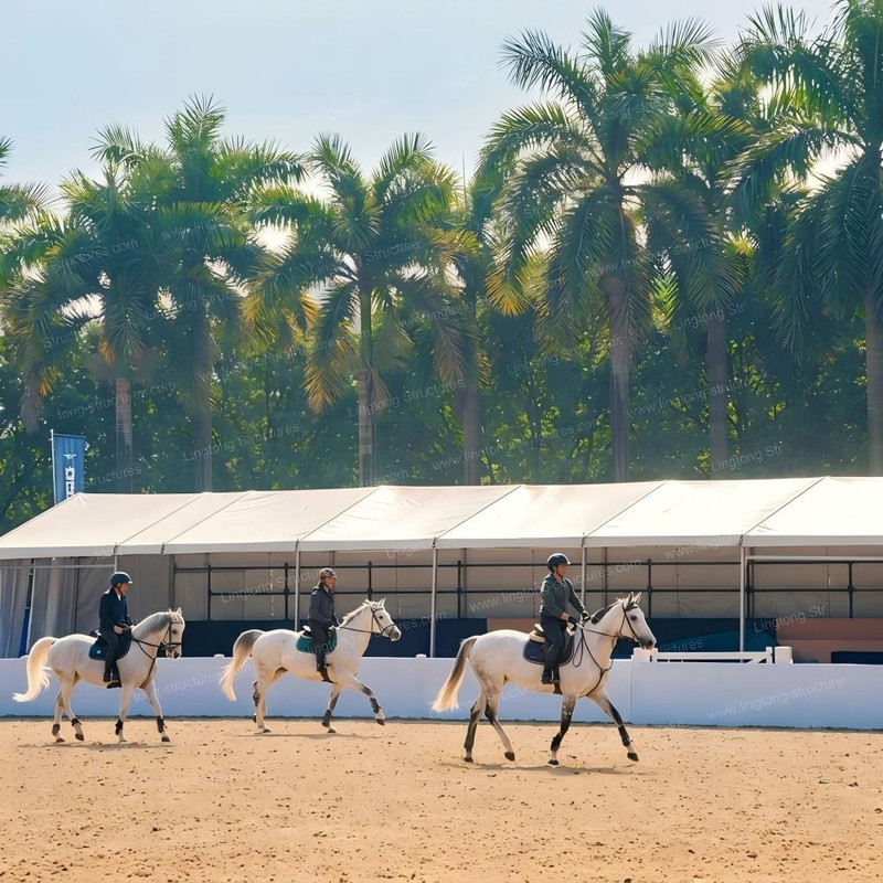 Aluminum equestrian tent with glass walls and natural lighting for horse training facility
