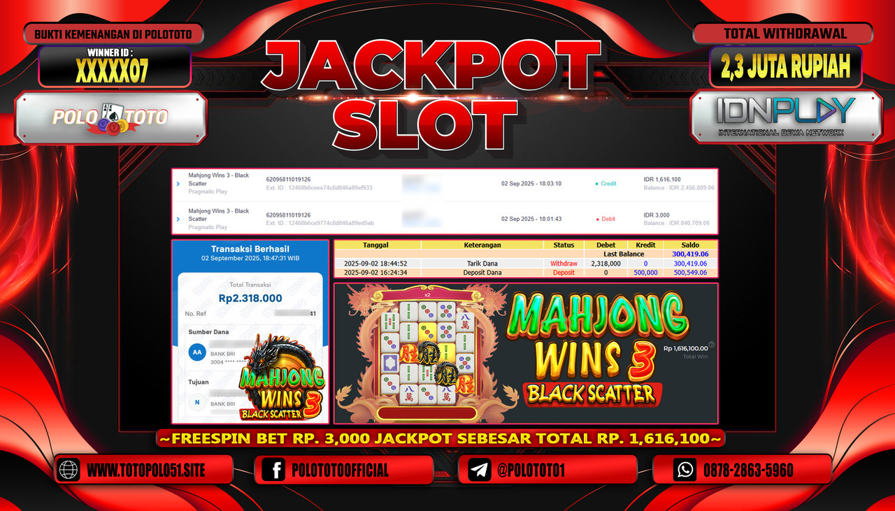 POLOTOTO JACKPOT SLOT MAHJONG WINS 3 - BLACK SCATTER Rp.2.300.000,- LUNAS