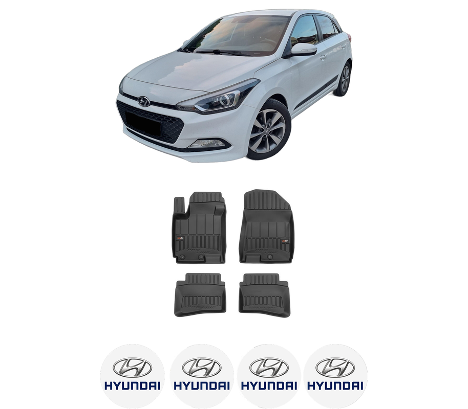Set covorase presuri HYUNDAI i20 II (GB, IB) din 2014-2021, auto, din cauciuc thermoplastic, 4 Stickere auto cu HYUNDAI