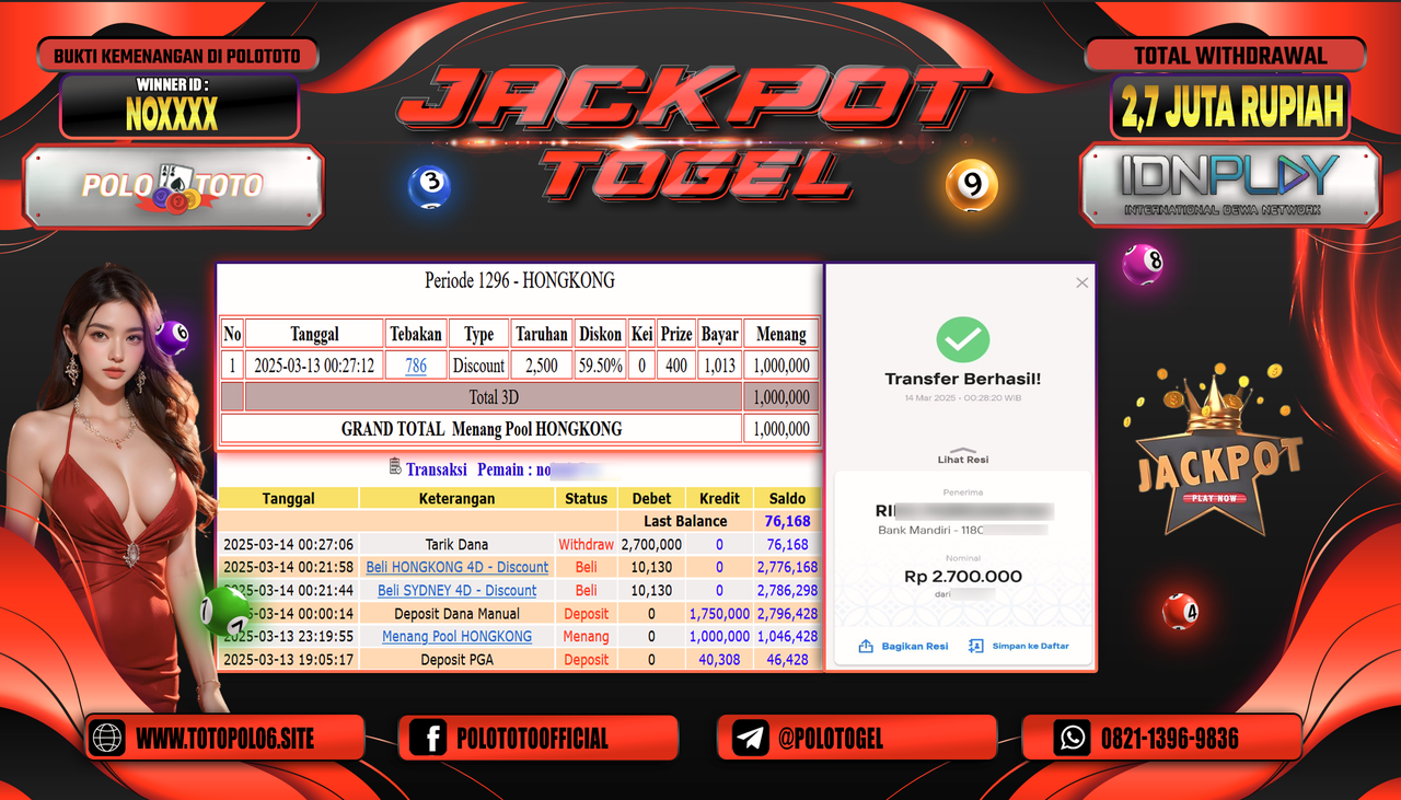POLOTOTO JACKPOT TOGEL PASARAN HONGKONG Rp.2.700.000,-