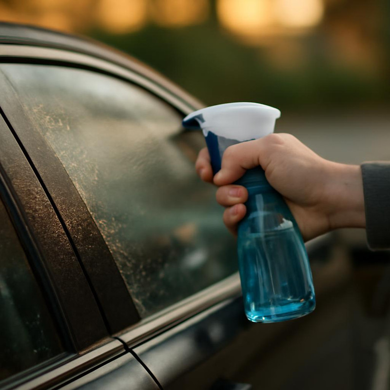 Применение спрея для мытья окон автомобиля