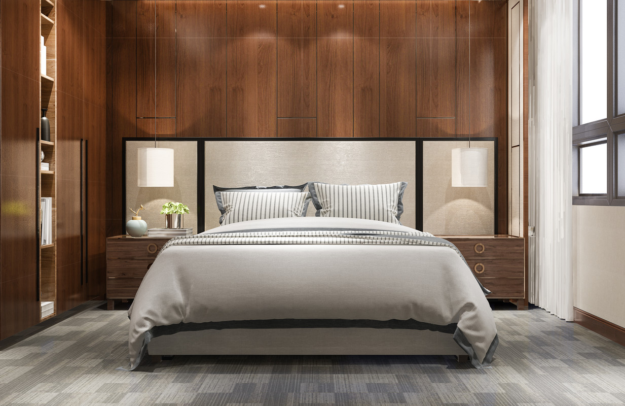 Modern Bedroom Design With A Queen-Size Bed And Side Tables With Drawers