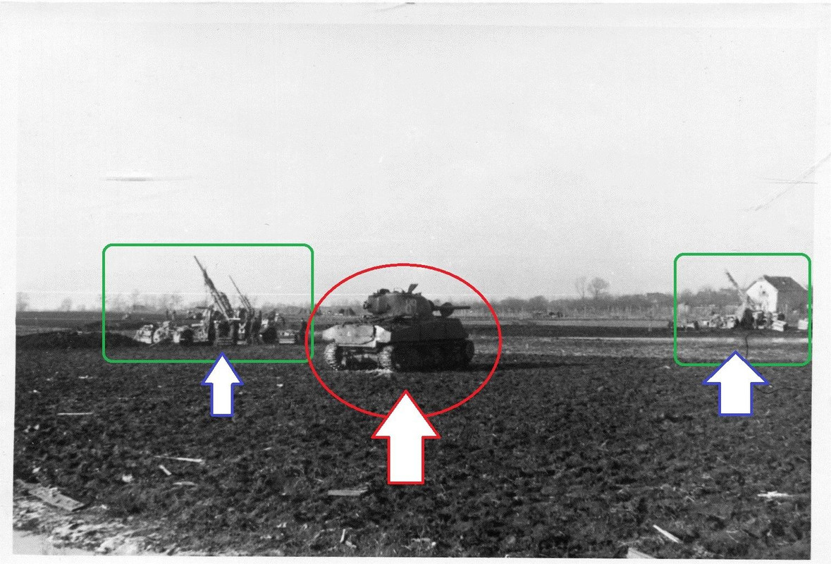 SHERMAN TANK Pz Nummer 88 zerstört hinter Flakgeschütz Stellung