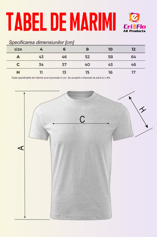 Tricou Baiat Bumbac Simplu Casual Elegant Vara , Copil, Cri-Flo, Culoare Gri deschis, Marime 5-6 ani, 122 CM