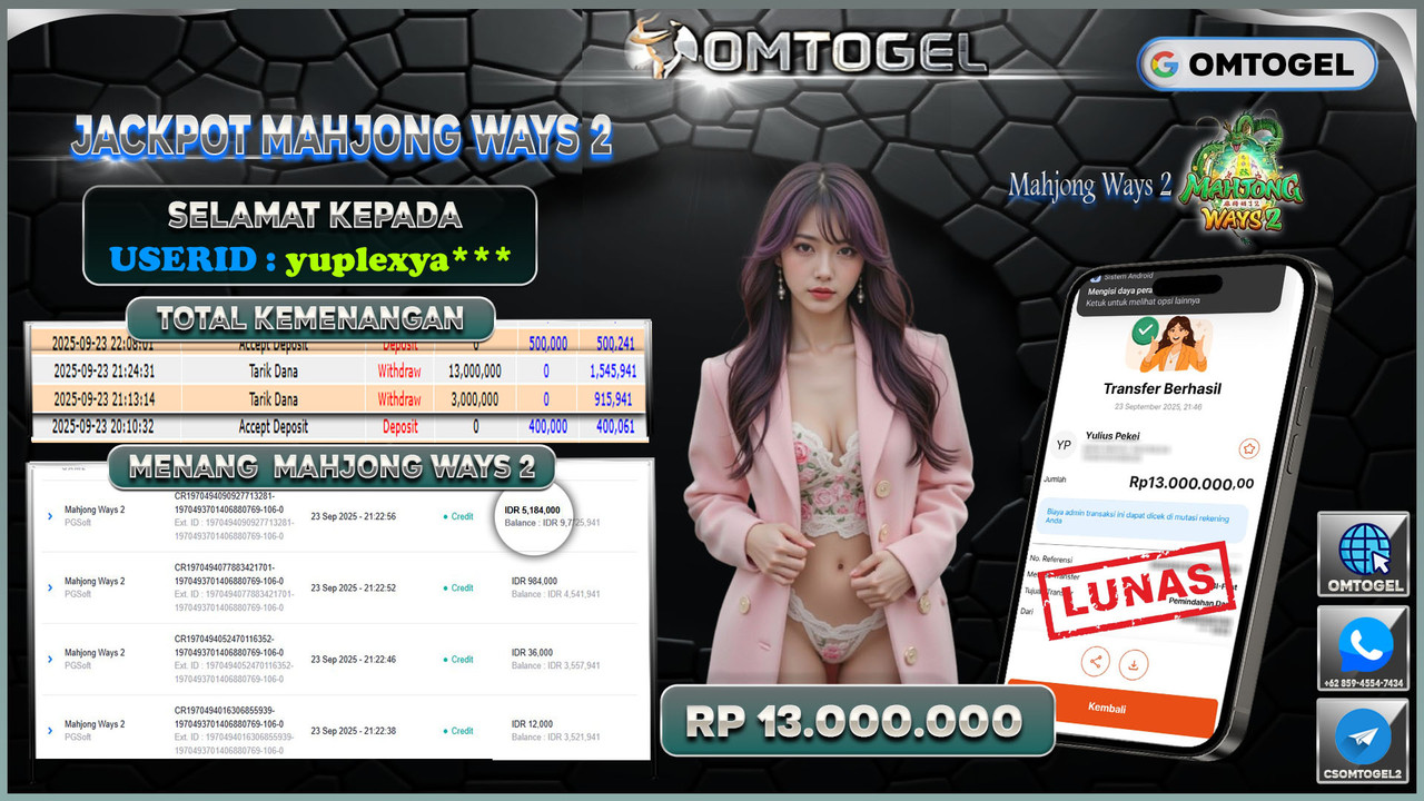 OMTOGEL JACKPOT PGSOFT MAHJONG WAYS 2 13 JUTA DI BAYAR LUNAS ,-