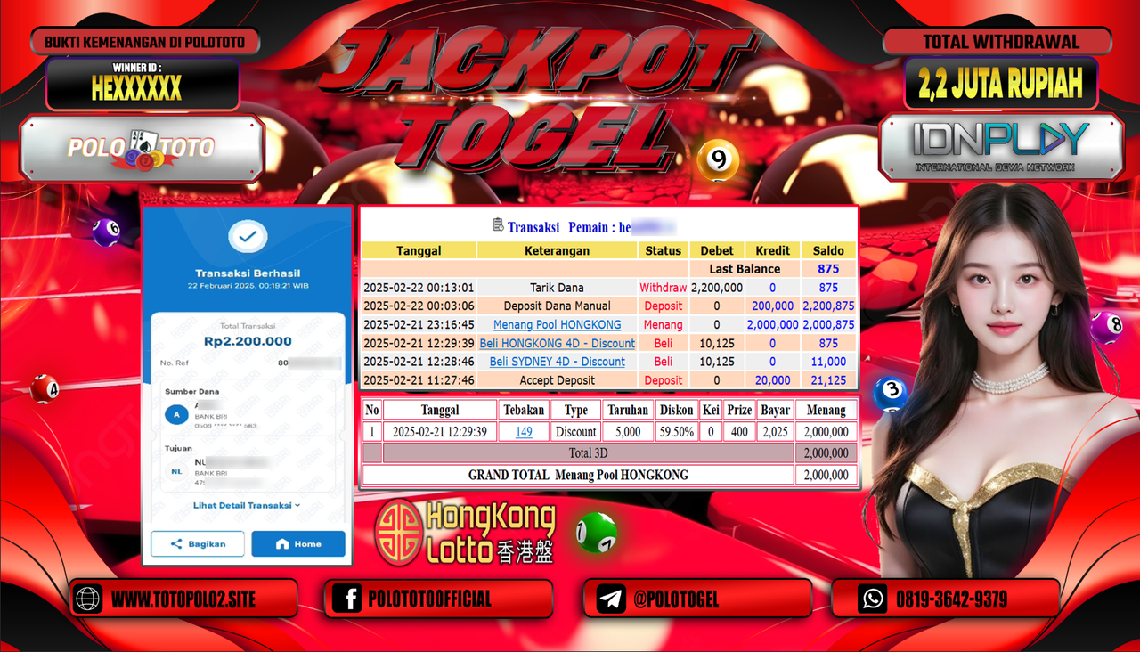 POLOTOTO JACKPOT TOGEL PASARAN HONGKONG Rp.2.200.000,-