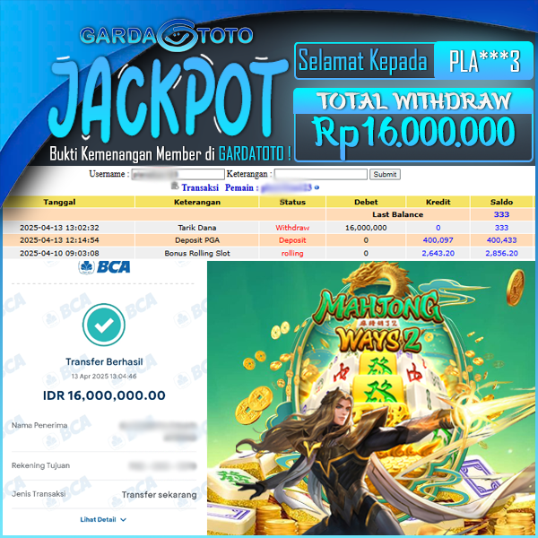 JACKPOT SLOT MAIN DI SLOT MAHJONG WAYS 2 WD Rp 16.000.000,- DIBAYAR LUNAS GARDATOTO MANTAP !
