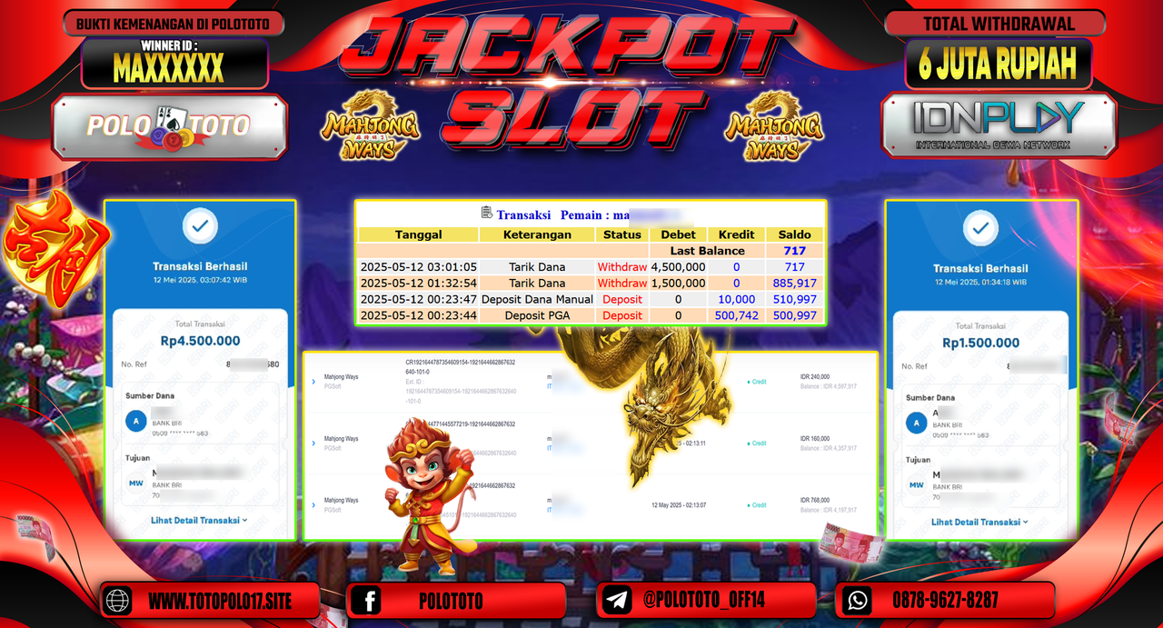 POLOTOTO JACKPOT SLOT MAHJONG WAYS Rp.6.000.000,-