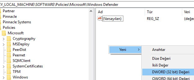 Windows 10 Windows Defender Kapatma - Dword ekleme