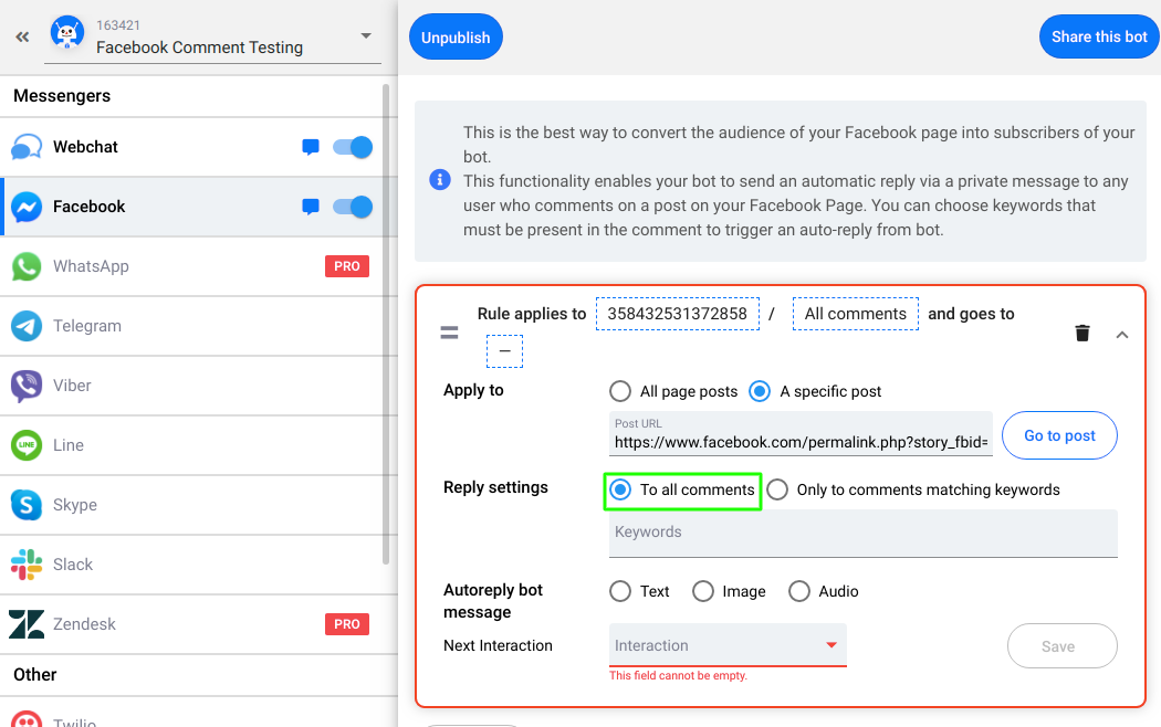 Facebook Comment chatbot