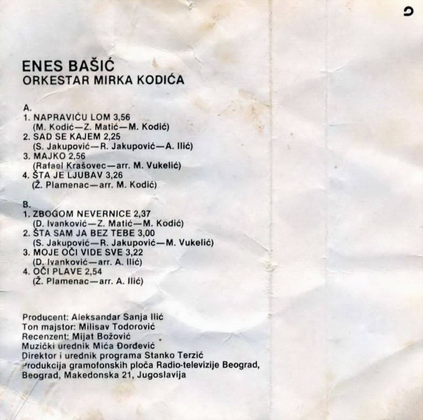 Enes Basic - 1989 - Napravicu lom - kaseta - zad