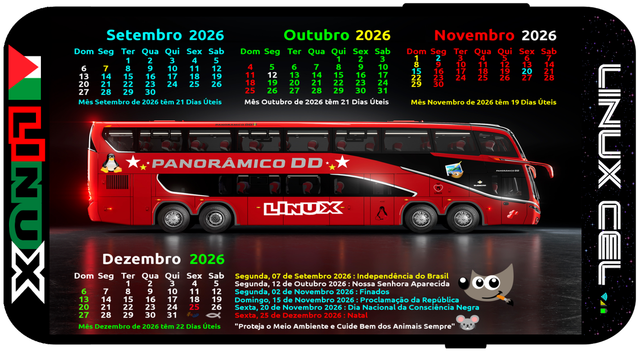 Busscar DD Panoramico NB1 Lateral Direita Calendarios SOND 2026 Linux Cel Celular Horiz Extra Photo 