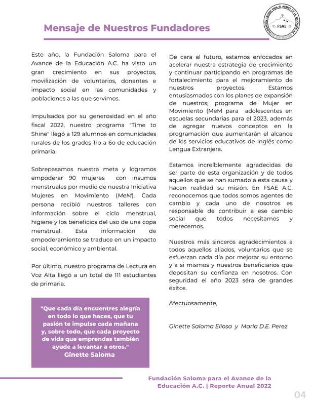 Mensaje de nuestros fundadores