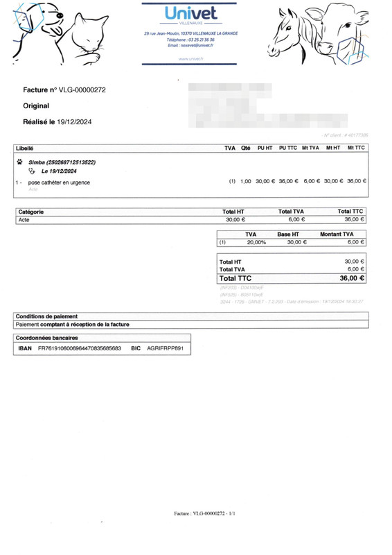 Facture cathéter urgence Simba 24-12-2024