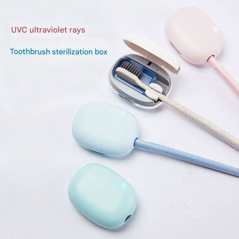 Portable UVC Toothbrush Sterilizer Case - 5-Minute Automatic Sanitizer, USB-C Rechargeable(pink)