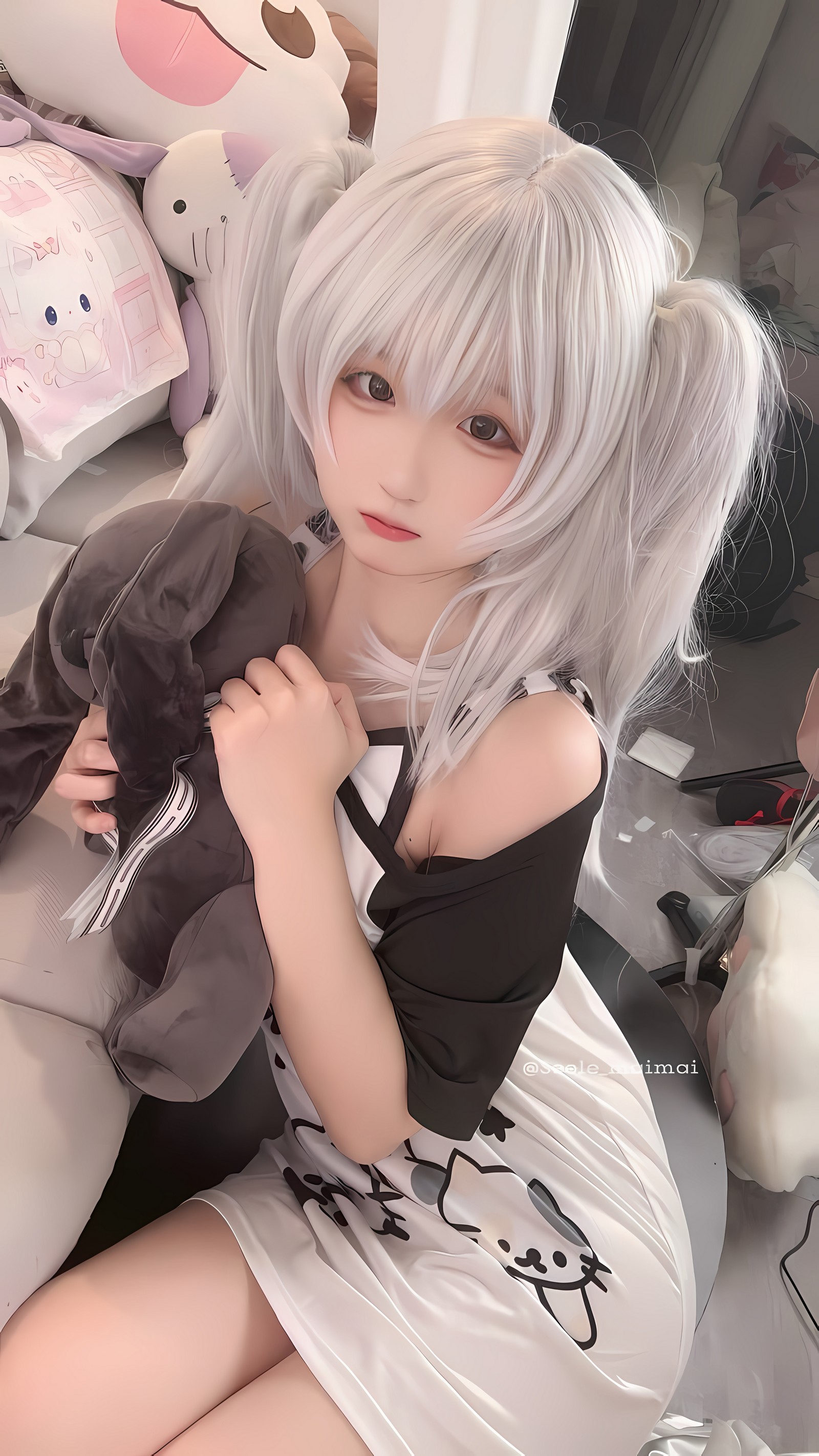 Seele麦麦白色双马尾少女写真｜甜系可爱风高清图集（16P-77M）插图4