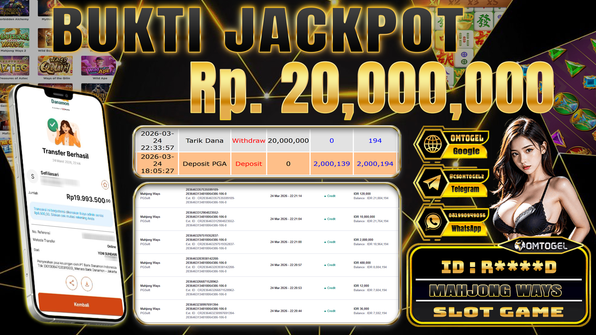 OMTOGEL JACKPOT PG SOFT MAHJONG WAYS, 20 JUTA DI BAYAR LUNAS ,-