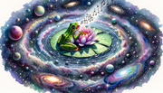 DALL-E-2023-10-15-11-01-23-Watercolor-painting-Nestled-amidst-the-universe-on-a-lily-pad-crafted