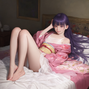 1girl, younger, healthyman, looking at viewer, flat chest, purple hair, long hai s-3025923668