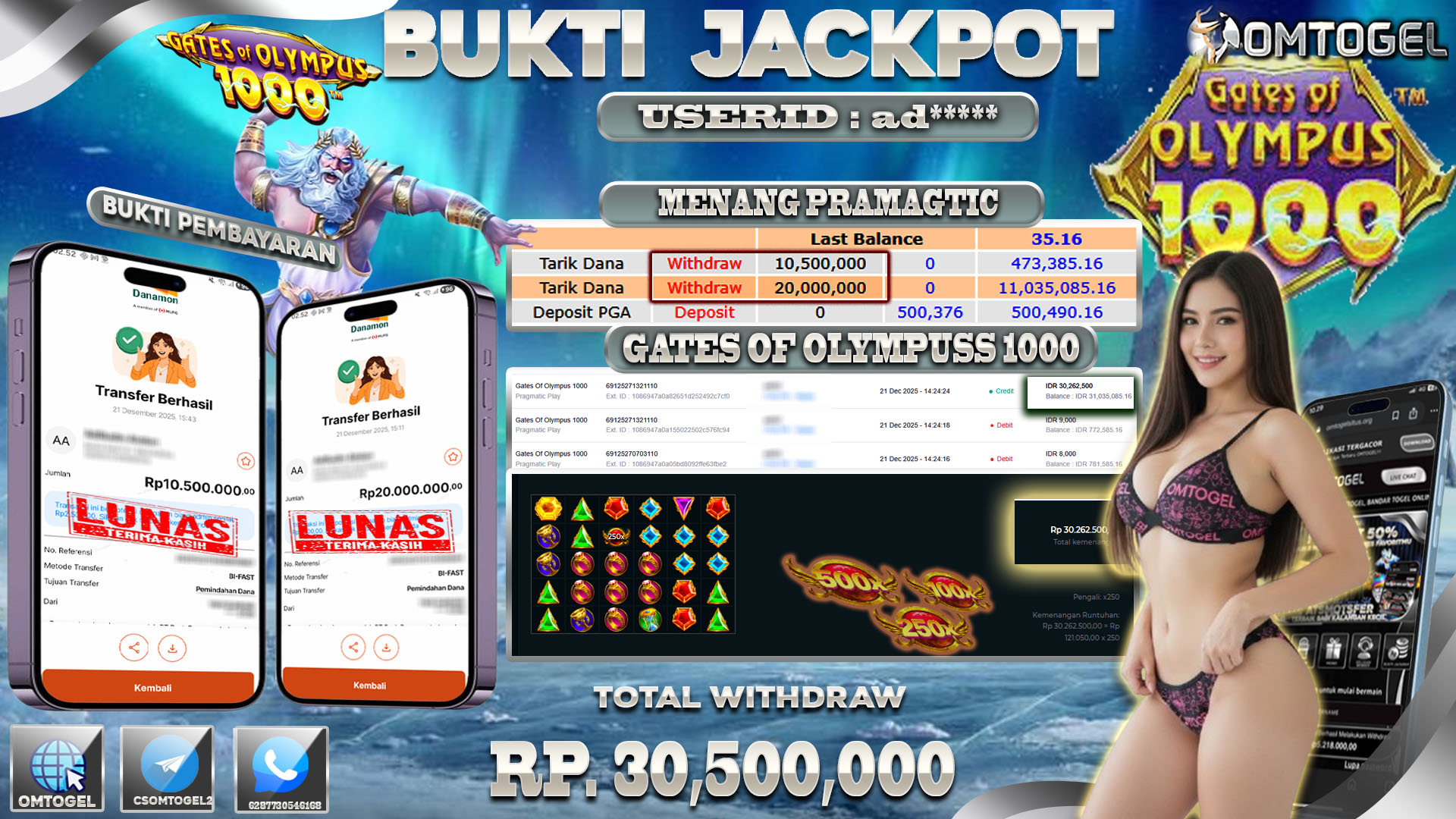 OMTOGEL JACKPOT PRAGMATIC PLAY GATES OF OLYMPUS 1000 ,30 JUTA DI BAYAR LUNAS ,-