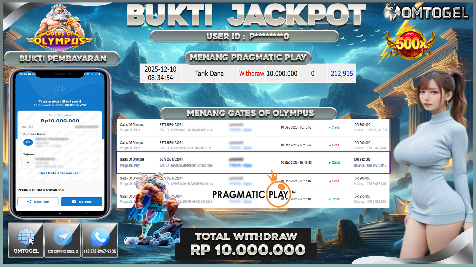 OMTOGEL JACKPOT PRAGMATIC PLAY GATES OF OLYMPUS ,10 JUTA DI BAYAR LUNAS ,-
