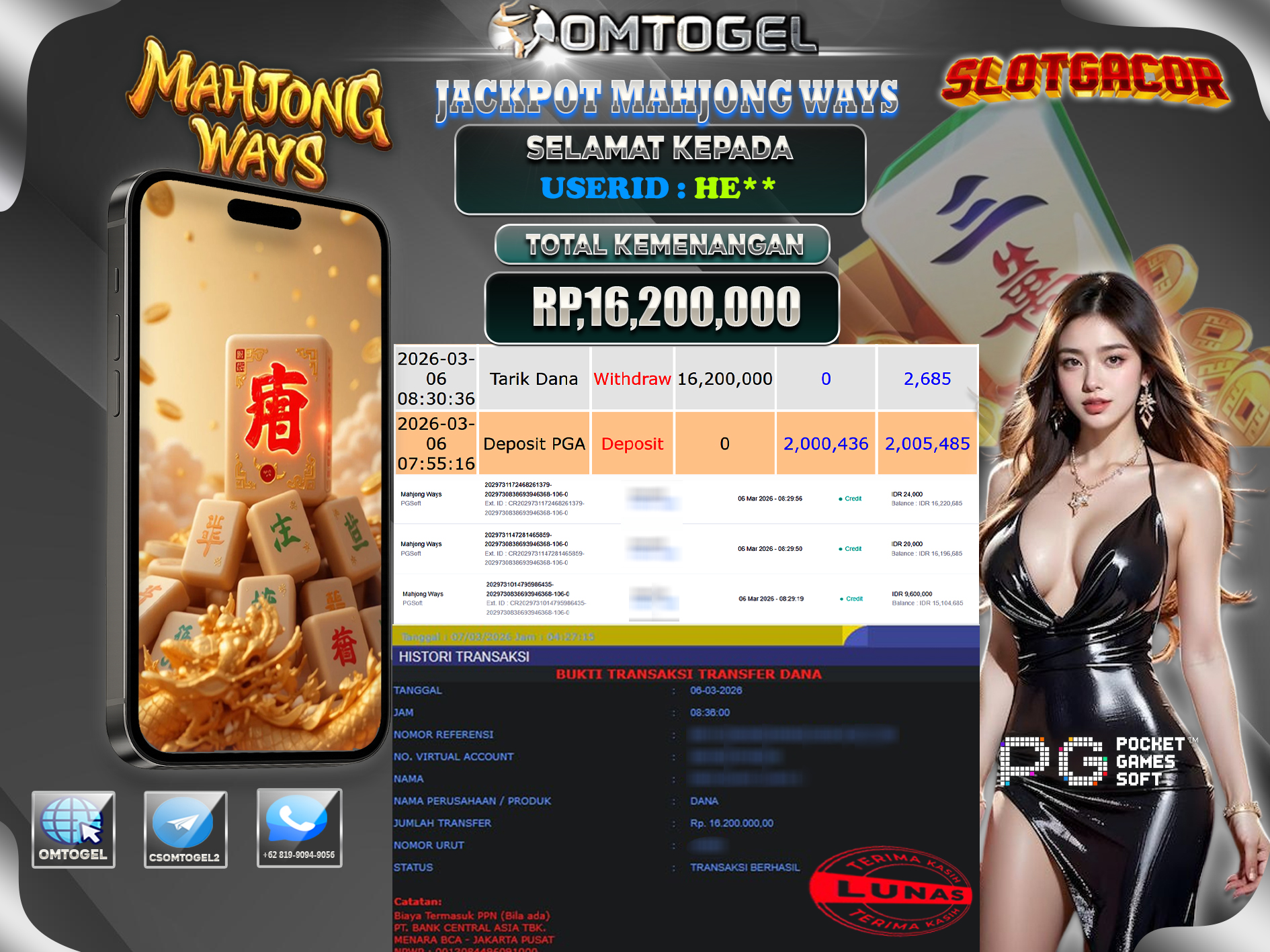 OMTOGEL JACKPOT PG SOFT MAHJONG WAYS, 16 JUTA DI BAYAR LUNAS ,-