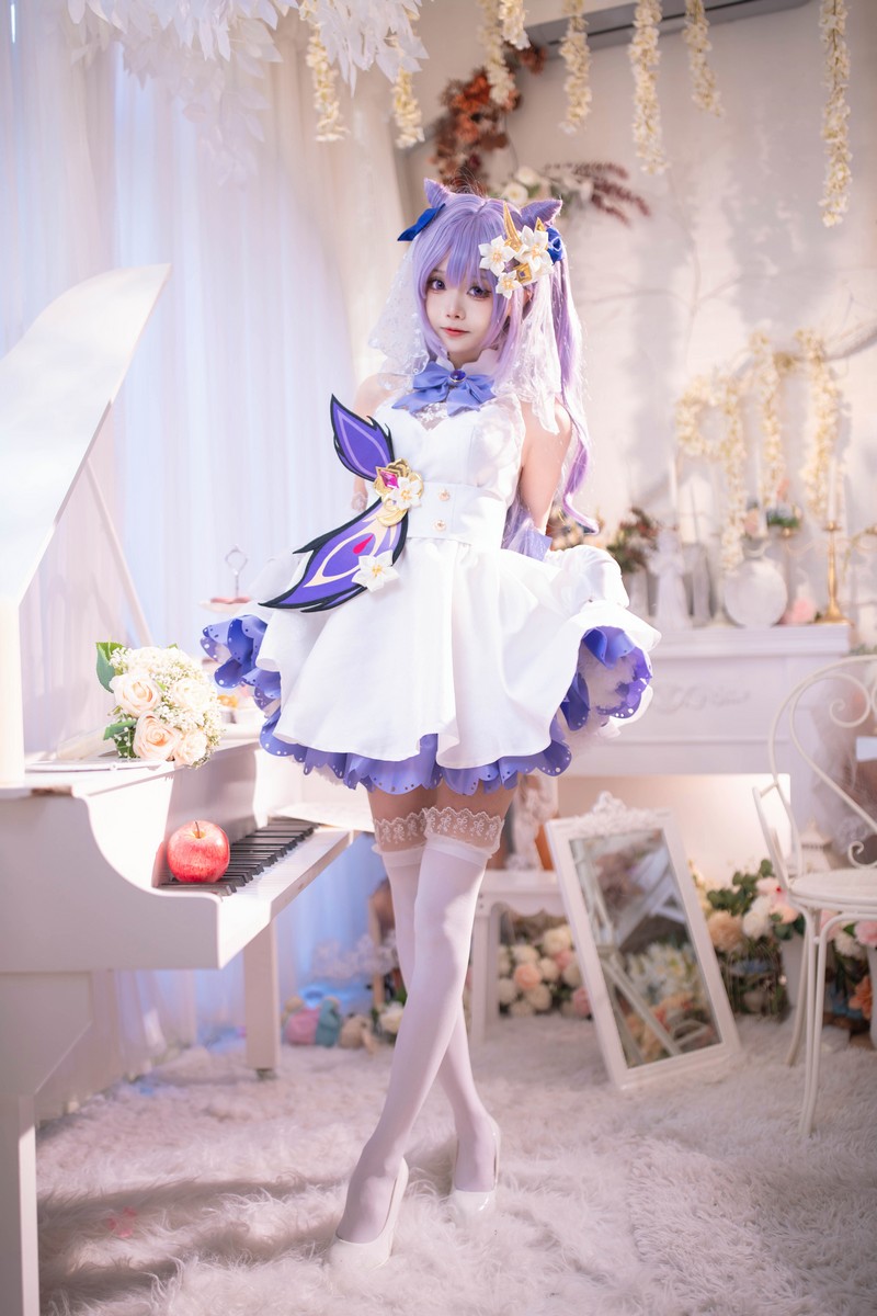 艾西Aiwest 刻晴花嫁Cosplay写真图集 原神刻晴婚纱高清图集 40P (223.2M)插图7