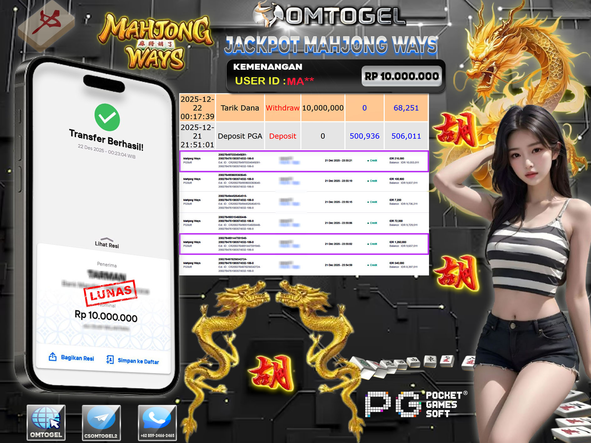 OMTOGEL JACKPOT PG SOFT MAHJONG WAYS ,10 JUTA DI BAYAR LUNAS ,-