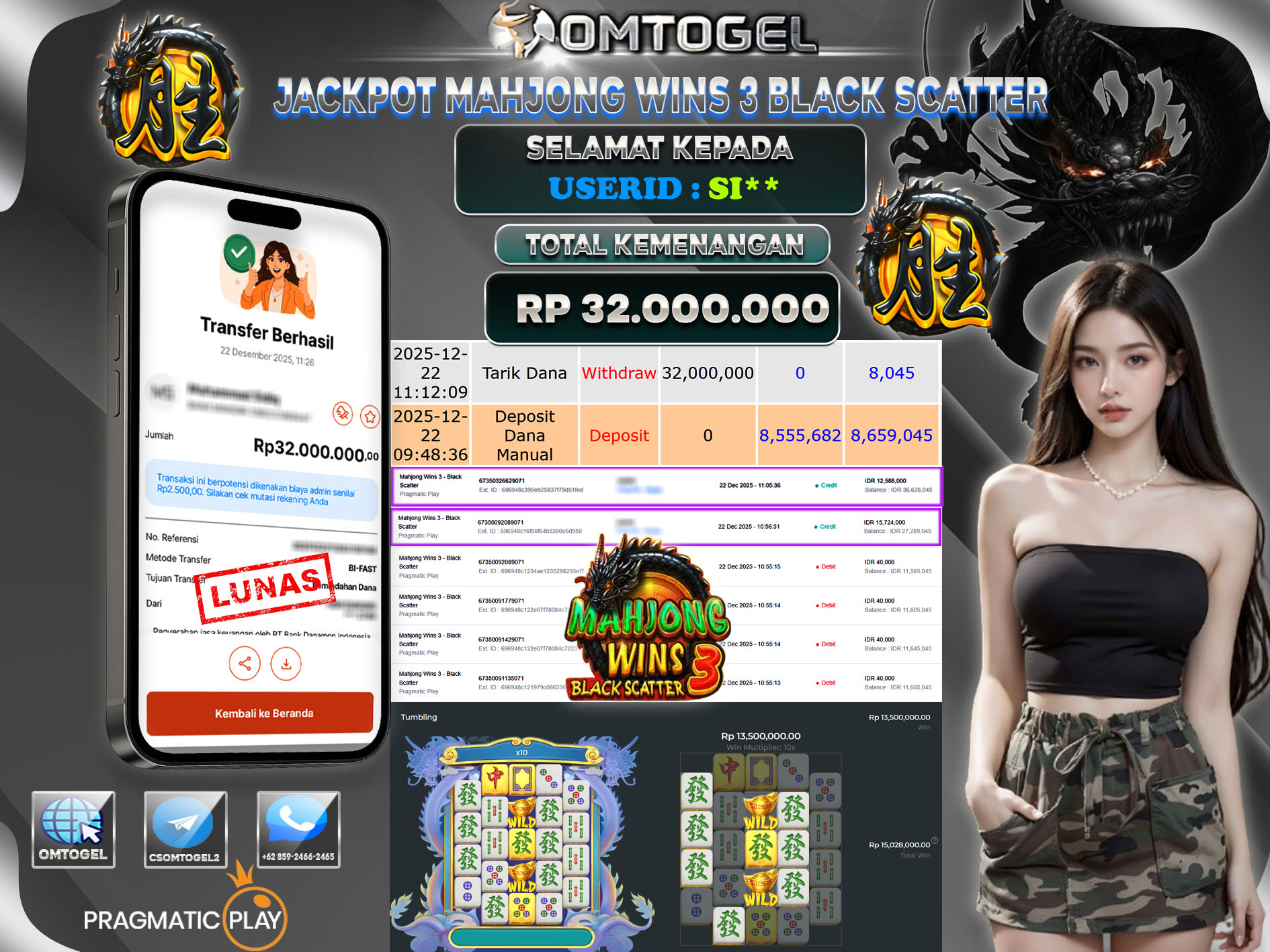 OMTOGEL JACKPOT PRAGMATIC PLAY MAHJONG WINS 3 BLACK SCATTER ,32 JUTA DI BAYAR LUNAS ,-