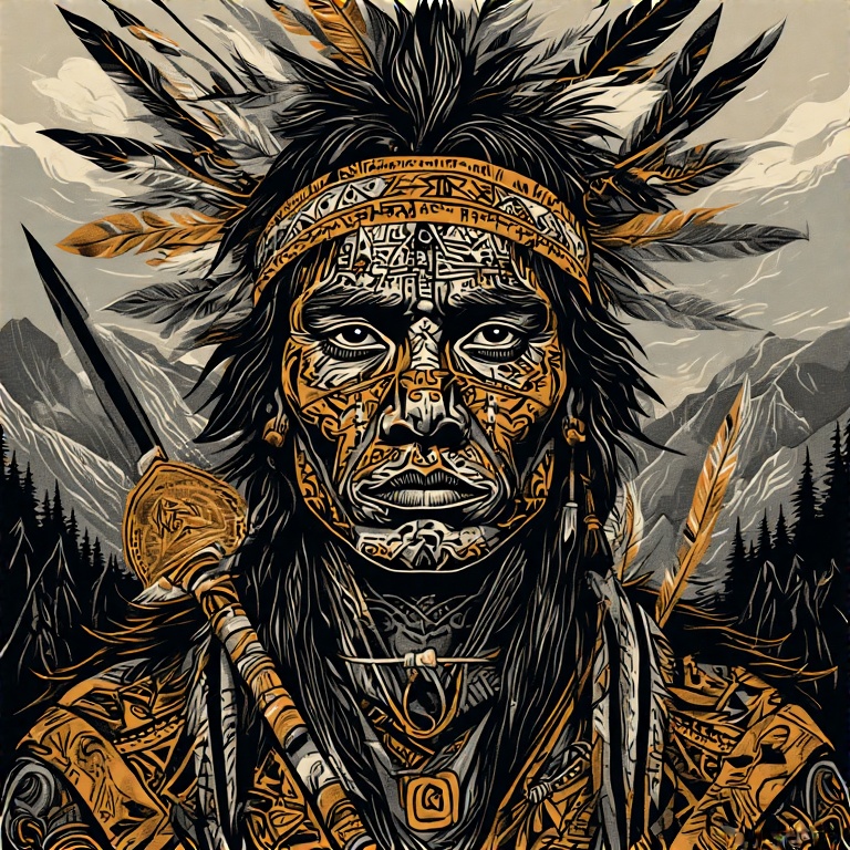 A-tribal-warrior-in-woodcut-st-8