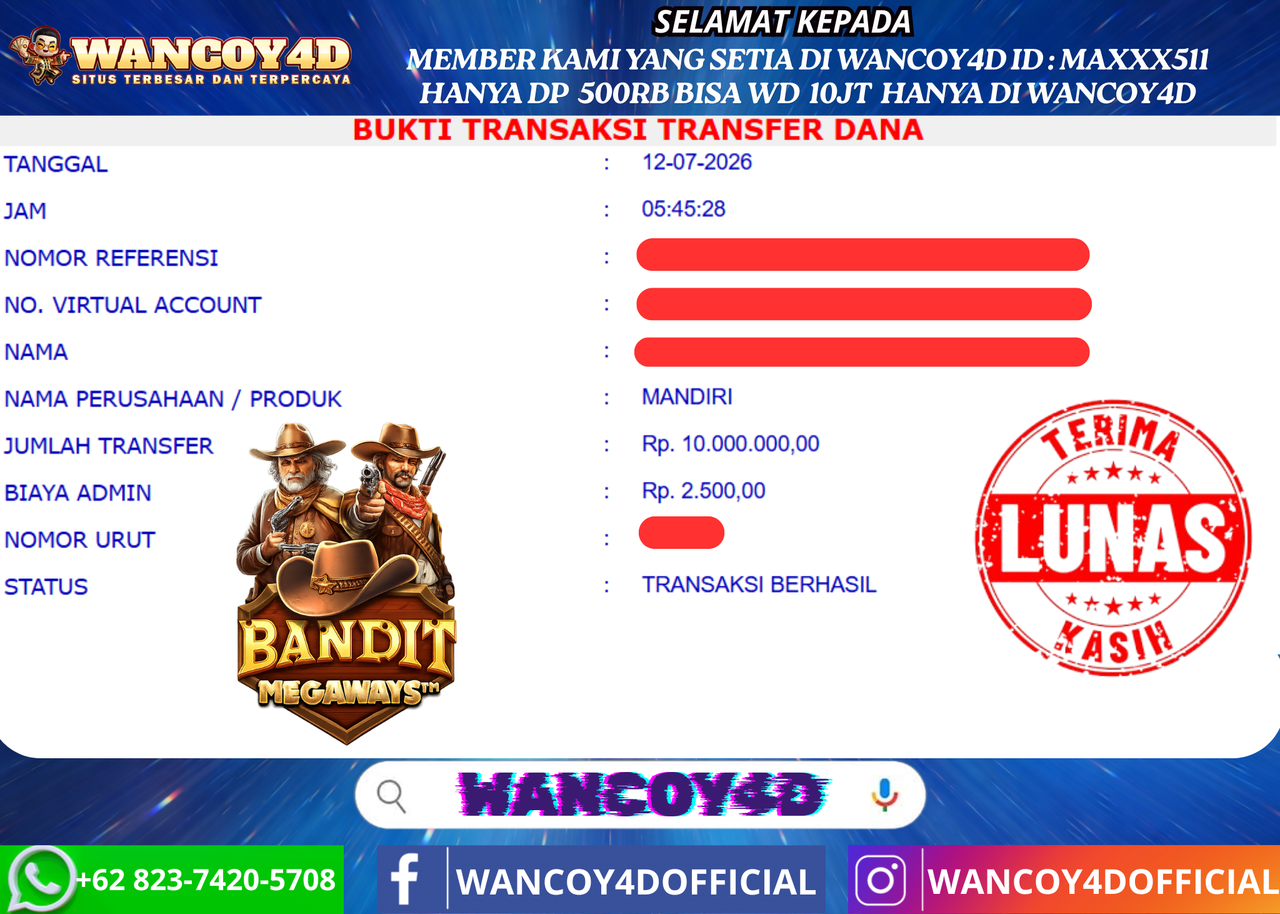 WANCOY4D BANDIT MEGAWAYS PRAGMATIC RP.10.000.000 -LUNAS