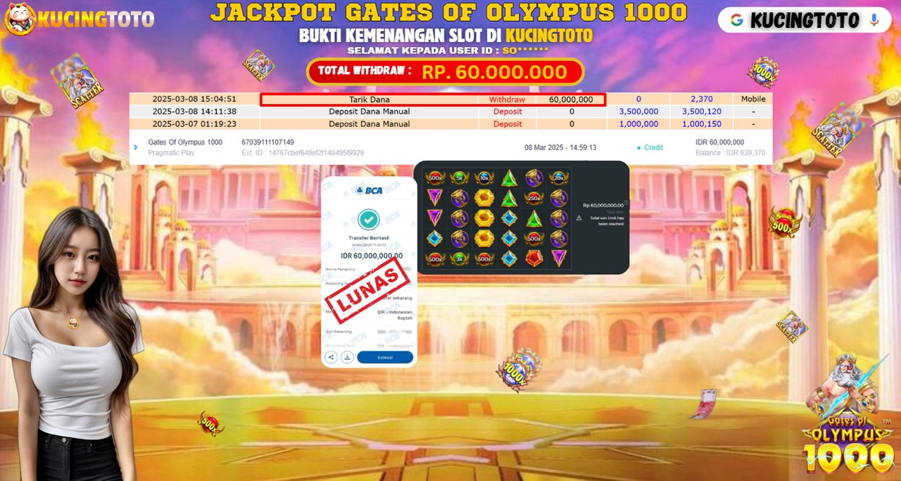KUCINGTOTO JACKPOT SLOT GATES OF OLYMPUS 1000 RP.60.000.000.,- LUNAS