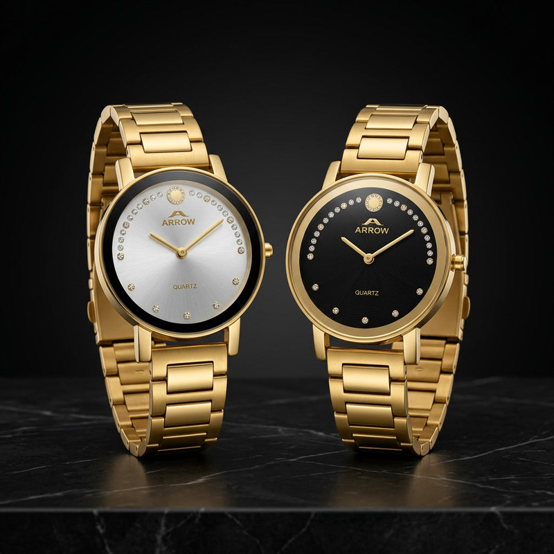 Luxury stainless steel dress watch with brown leather strap