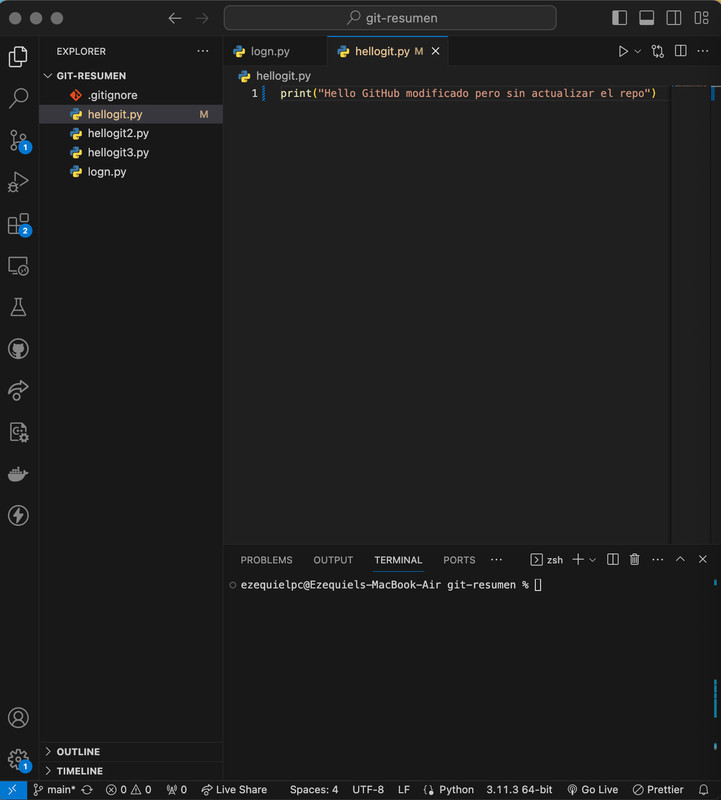 Vista actual del repositorio Git fetch y git pull