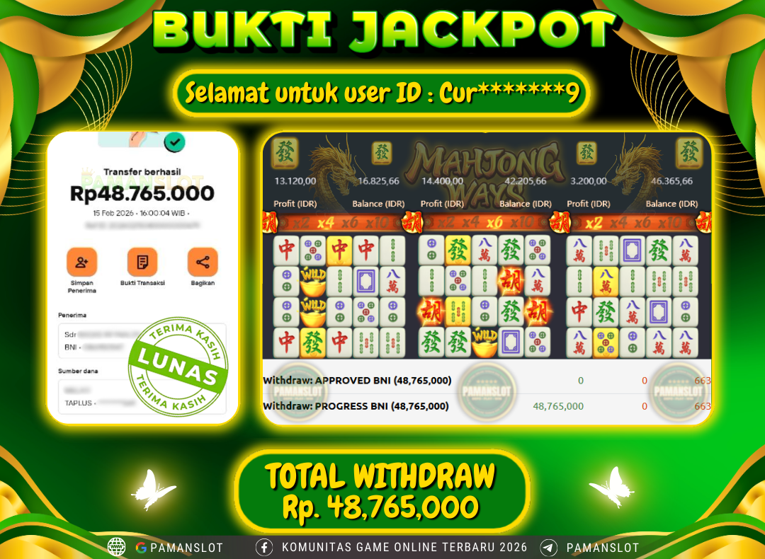 PAMANSLOT JACKPOT Game PG - Mahjong Ways Rp.48,765,000- LUNAS