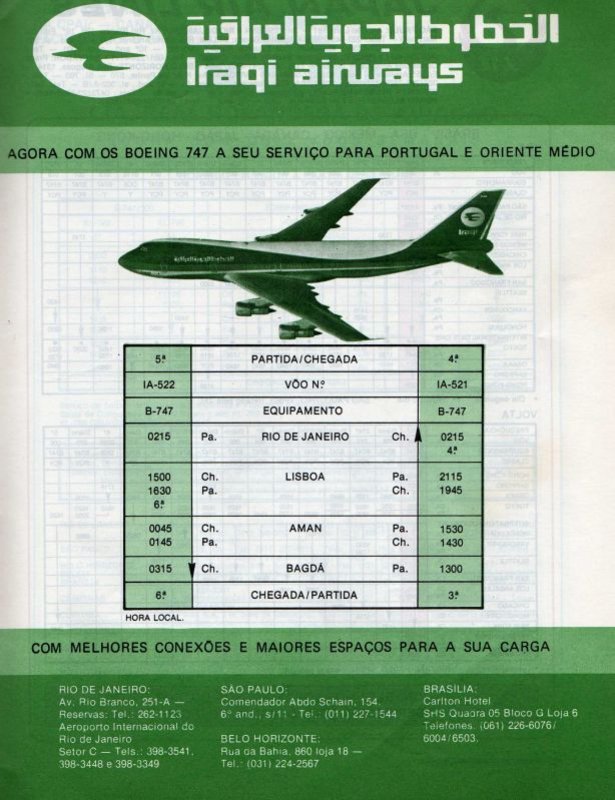 ORBI - OJAI - LPPT - SBGL Parte 1. BRASIL-guia-aeronautico-julho-1986-10-iraqi-airways