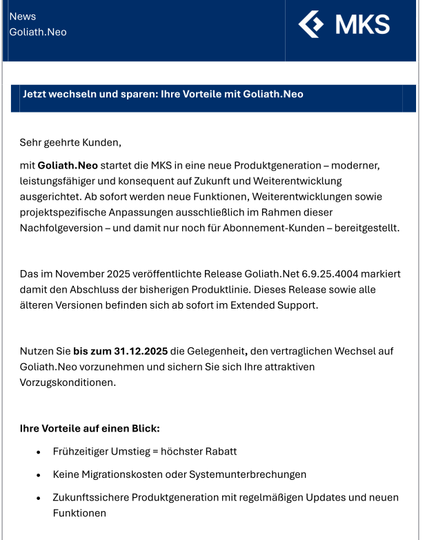 Ankündigung MKS Goliath.Neo Ankündigung MKS Goliath.Neo