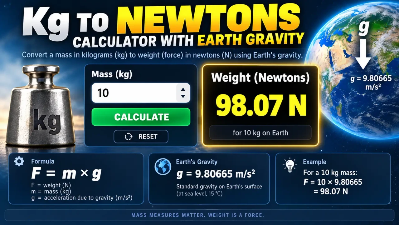 Kg To Newtons Calculator With Earth Gravity Online