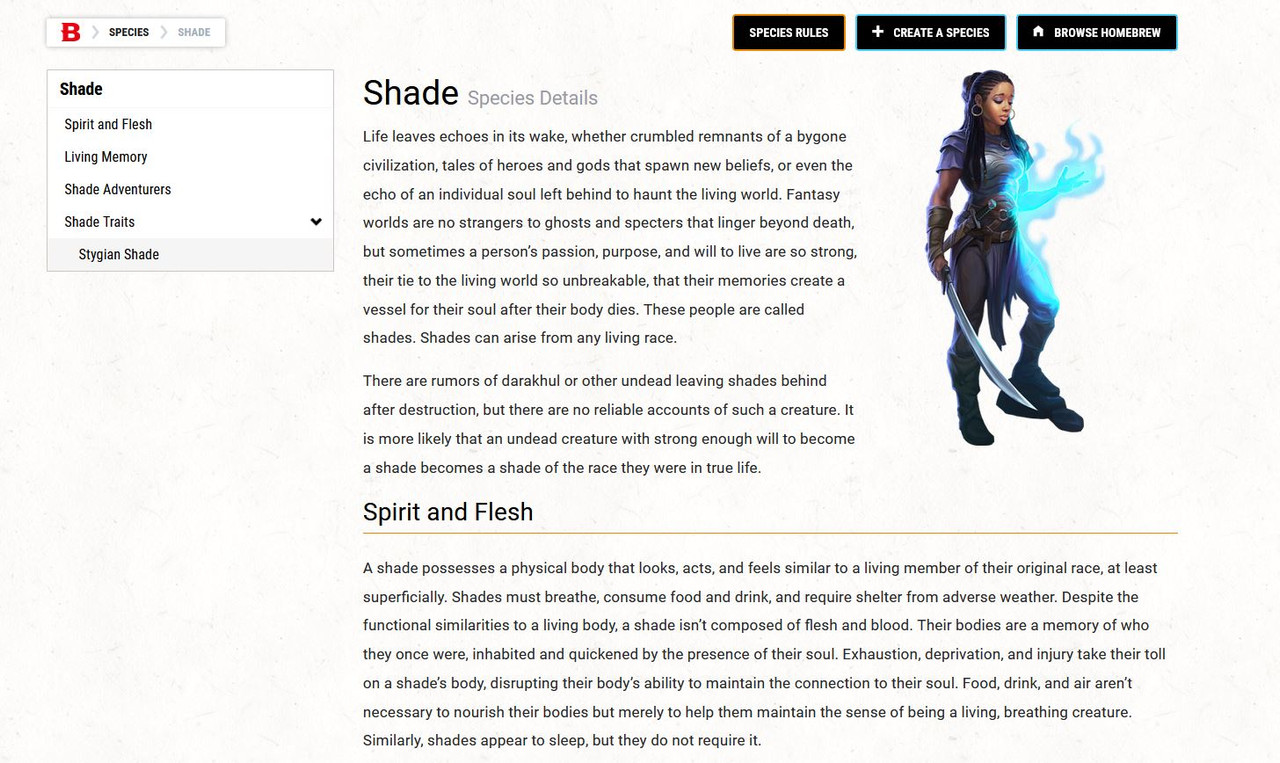 Character Species Shade Species