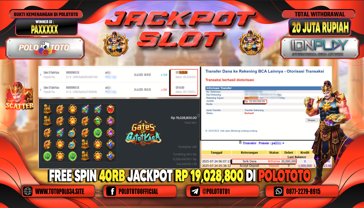 POLOTOTO JACKPOT SLOT GATES OF GATOT KACA Rp.20.000.000,-