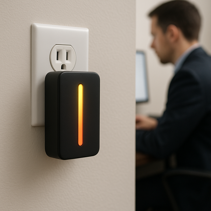 Wall-mounted Quantum Terminal with glowing indicator