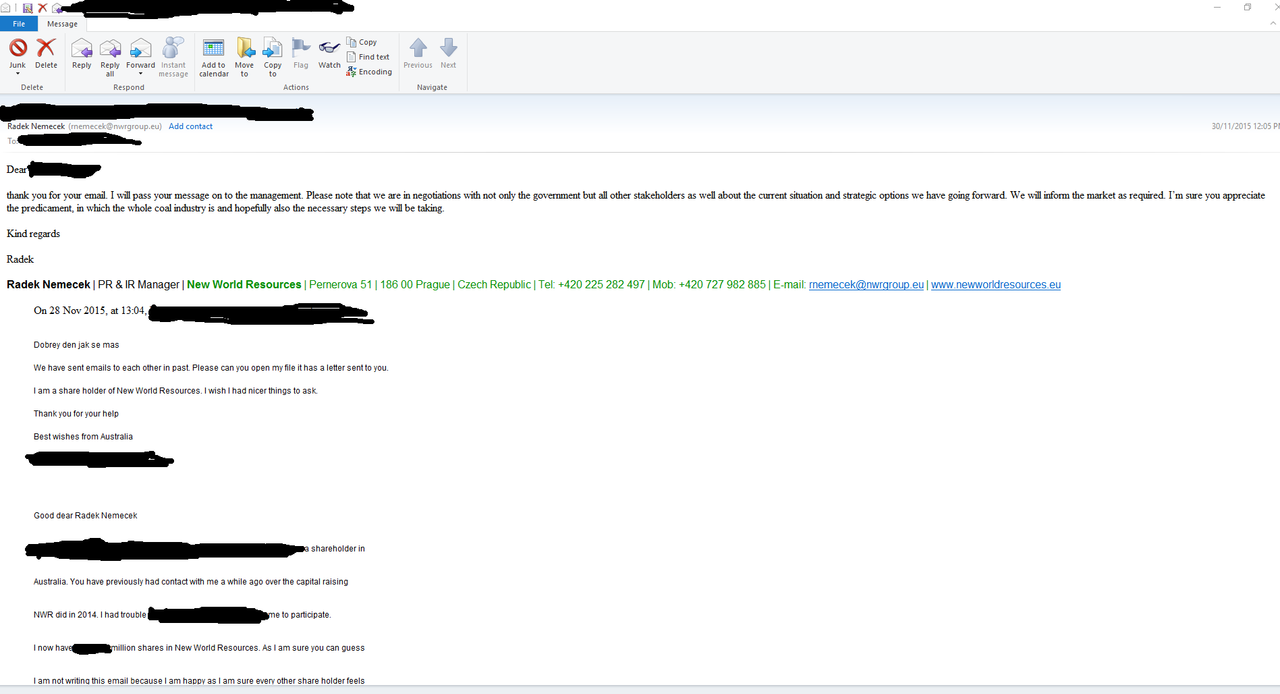 28 Nov 2015 NWR email confirmed confirmation and passed on to Ma