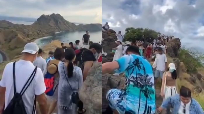 Situasi Pulau Padar yang dipenuhi wisatawan pada Sabtu (19/6/2021).