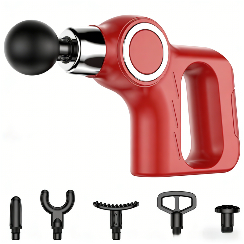Red Portable Mini Triangle Massage Gun with 6 Heads & 6 Speed Setting - High Frequency Muscle Stimulator for Professional Fitness (LCD Model)