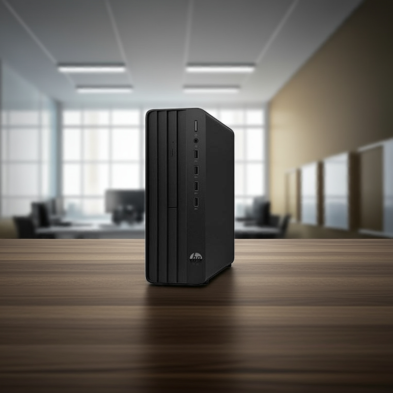 Desktop HP de formato pequeno (SFF) em uma mesa de trabalho