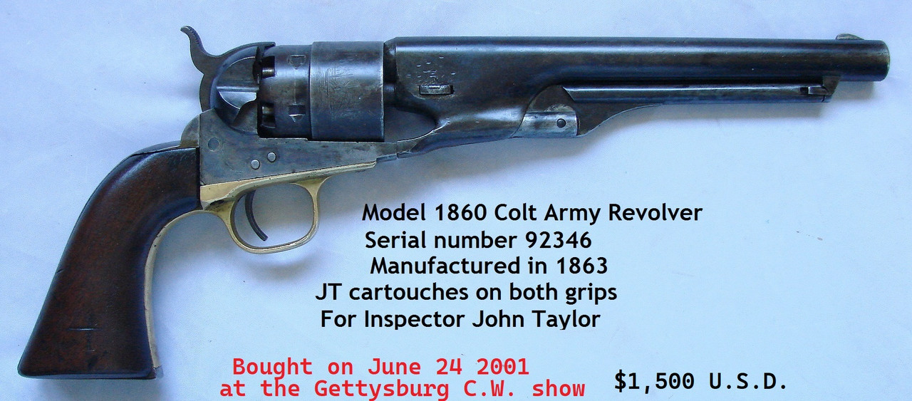 Model 1860 Colt Army Revolver Sn 92346 Mfg'd in 1863