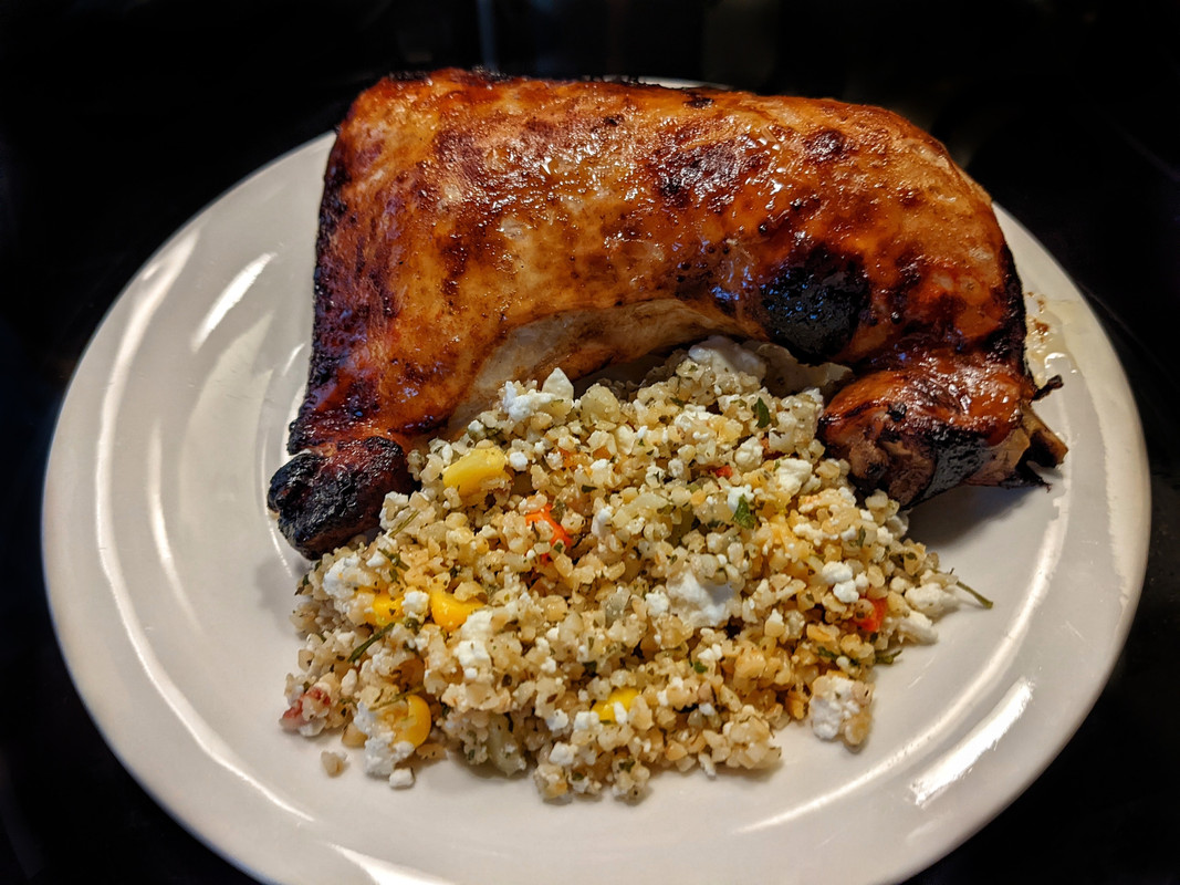 Air fried chicken leg with tabbouleh